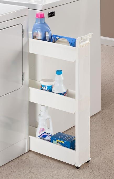 Miles Kimball Slim Storage Cart with 3 Baskets/Shelves and Rolling Casters for Kitchen, Laundry, and Small Space Storage, Durable Plastic - Measures 21" Long x 5" Wide x 28 1/4" High - ModernBath