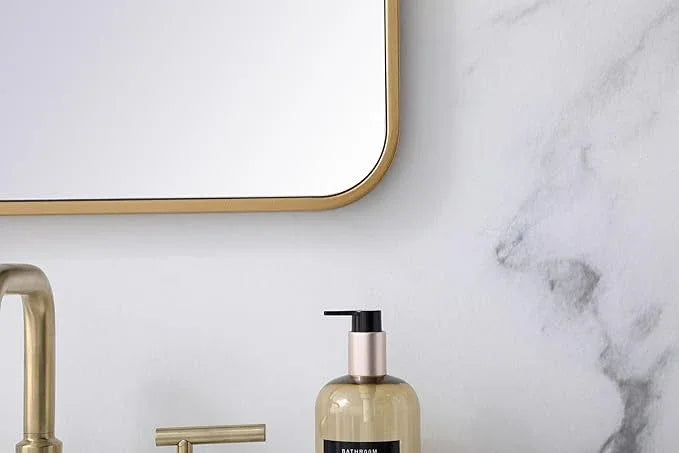 ARS Concepts Aura, Soft Corner Metal Rectangular Mirror 20X36 Inch in, Modern, Brass - ModernBath