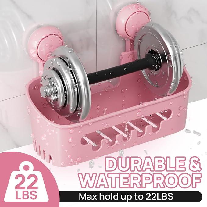 LEVERLOC Shower Caddy Suction Cup Set Shower Organizer & Soap Holder & Toothbrush Holder, Bathroom Shelf Basket NO-Drilling, Removable Suction Storage Waterproof Bathroom Caddy, Pink - ModernBath