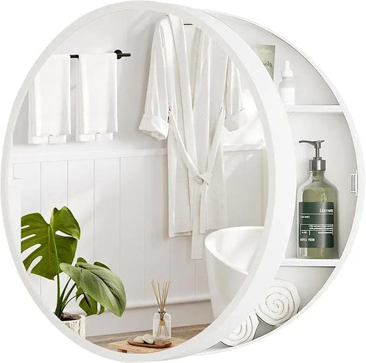 SUNWAVE 20 Inch Round Black Medicine Cabinet with Mirror, Modern Wall Mounted Vanity Cabinet for Bathroom, Circle Bathroom Mirror with Storage, Space-Saving Wood Cabinet (White, 20 Inch) - ModernBath