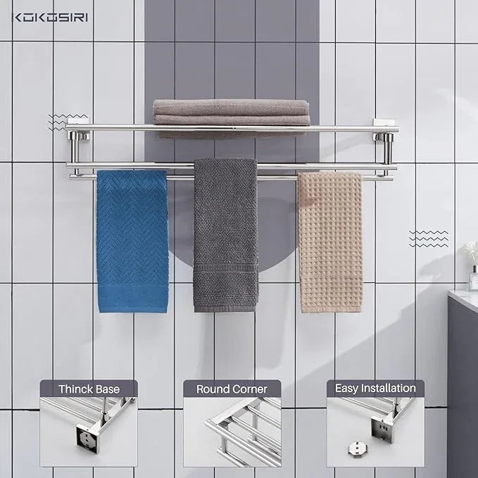 KOKOSIRI Bathroom Towel Rack Towel Holder 32 Inches Bath Towel Shelf with Double Towel Bars Wall Mounted, Polished Chrome Stainless Steel B6005CH-L32 - ModernBath