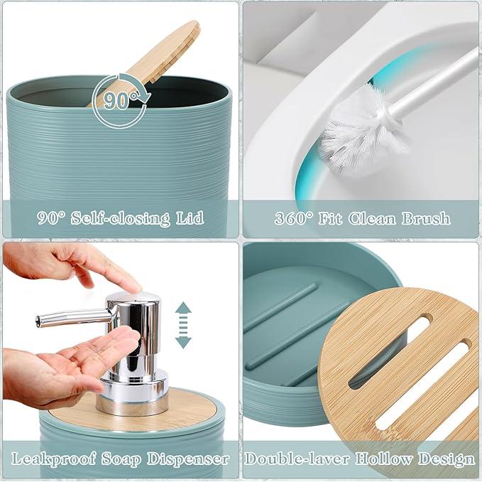 XLHOMO Blue Bathroom Set, Light Blue Bathroom Accessories Set with Trash Can, 2PCS Soap Dispensers, Soap Dish, Toothbrush Holder, Toothbrush Cup,Toilet Brush, Tray and Qtip Holders for Bathroom Decor - ModernBath