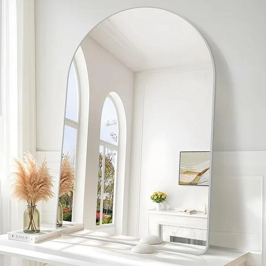Arched Bathroom Mirror, 30"x48" Silver Arched Mirror for Bathroom, Wall Mounted Mirror, Silver Vanity Wall Mirror w/Metal Frame for Bedroom, Entryway, Living Room, Hanging or Leaning Against - ModernBath