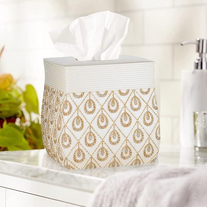 Zahari Home 2pc Seraphina Bathroom Set Waste Basket & Tissue Cover Modern Classic Decor Stylish Unique Design Beautiful White Bathroom Accessories Set - ModernBath