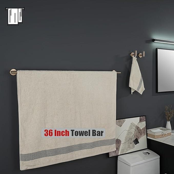 JQK Champagne Bronze Bath Towel Bar, 39 Inch 304 Stainless Steel Thicken 1mm Towel Rack Bathroom, Towel Holder Wall Mount, Useable Length 36 Inch, TB110L36-CB - ModernBath