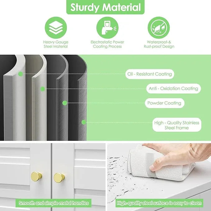 64" H Kitchen Pantry Storage Cabinet, Metal Storage Cabinets with 4 Adjustable Shelves for Kitchen Bathroom Living Room, Required Assembly, White - ModernBath