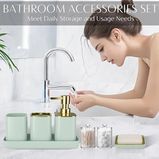 9PCS Bathroom Accessory Set, Green Bathroom Set with Large-Capacity 4 Gallon Trash Can, Bathroom Accessories Set Complete, Toothbrush Holder, Soap Dispenser, Toilet Brush, Bathroom Decor - ModernBath