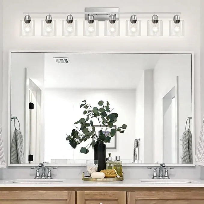FAISHILAN Modern Brushed Nickel 8 Light Bathroom Light Fixtures,52 inch Vanity Lights for Bathroom with Clear Glass for Mirror Kitchen Living Room Hallway Cabinet Porch - ModernBath