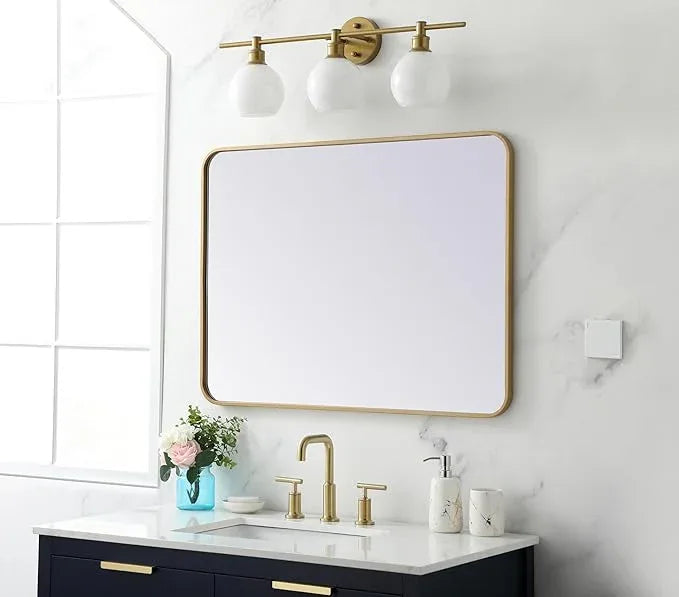 ARS Concepts Aura, Soft Corner Metal Rectangular Mirror 27X36 Inch in, Modern, Brass - ModernBath