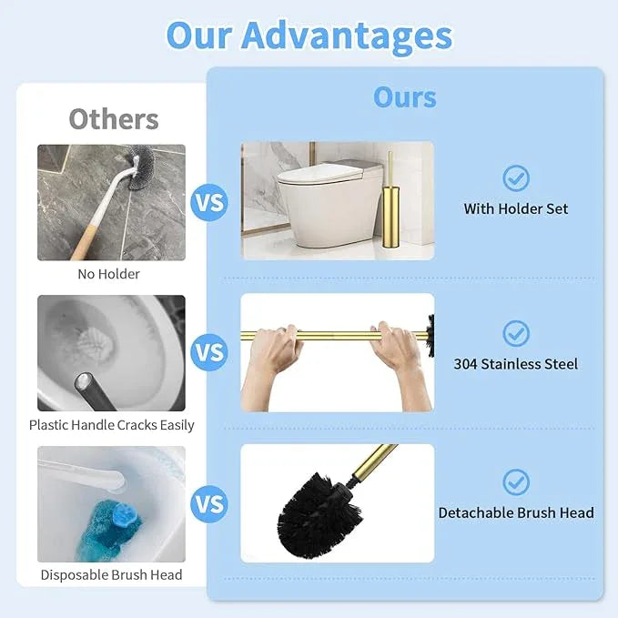 Stainless Steel Toilet Brush and Holder Set Brushed Gold Heavy Duty Toilet Bowl Brush with Long Handle for Bathroom and Farmhouse - ModernBath