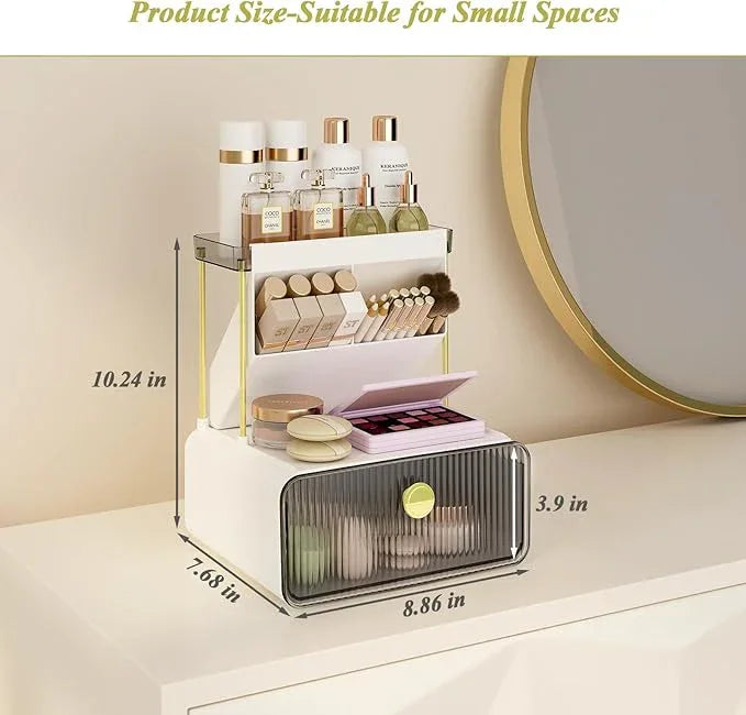 FOLLOWIN Bathroom Counter Organizers and Storage with Drawer,Cosmetic Organizer with Make Up Brush Holder,Perfume Makeup Shelf,3-Tier Vanity Storage,Smoky Gray - ModernBath