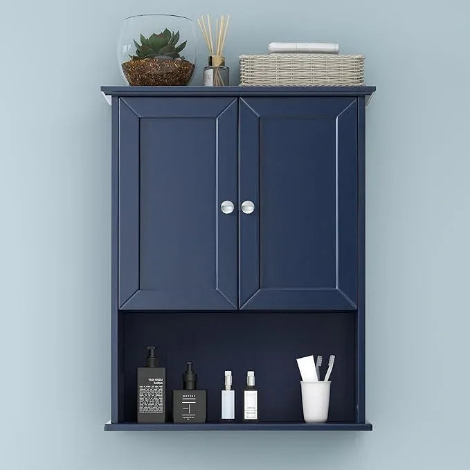 Bathroom Wall Cabinet Navy Blue Over Toilet Storage Cabinets 24x30 in Above Toilet Wood Medicine Cabinets Wall Mounted Bathroom Cabinet with 2 Door & Adjustable Shelf - ModernBath