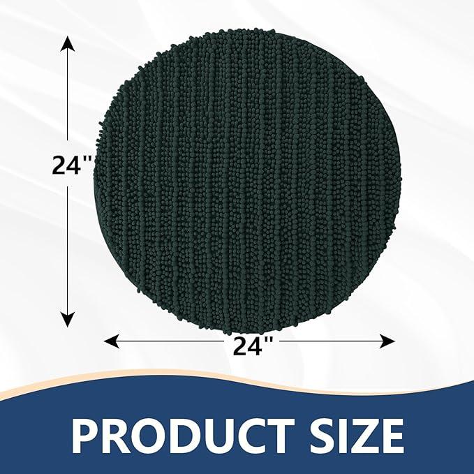 Arotive Luxury Round Chenille Bathroom Rug Mat, Extra Soft Thick Absorbent Shaggy Bath Rugs, Non-Slip Machine Wash Dry Plush Bath Mats for Bathroom, Shower and Tub, 24x24, Dark Green - ModernBath