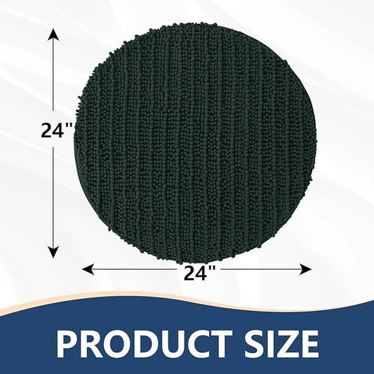Arotive Luxury Round Chenille Bathroom Rug Mat, Extra Soft Thick Absorbent Shaggy Bath Rugs, Non-Slip Machine Wash Dry Plush Bath Mats for Bathroom, Shower and Tub, 24x24, Dark Green - ModernBath