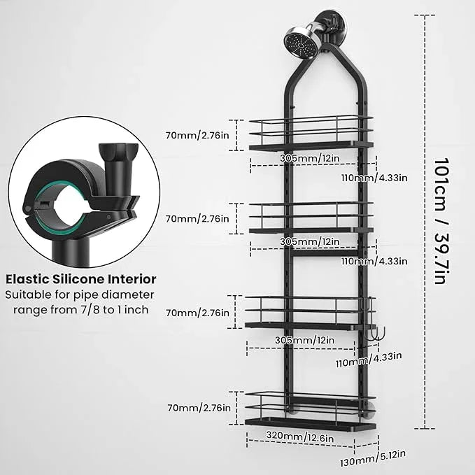 Aquohola Shower Caddy Hanging (Black), Adjustable Anti-Swing-Over The Shower Head Caddy, 4 Tier Height Bathroom Storage Organizer Bathroom Shelves Basket Rack Shower Caddies (4Tier) - ModernBath
