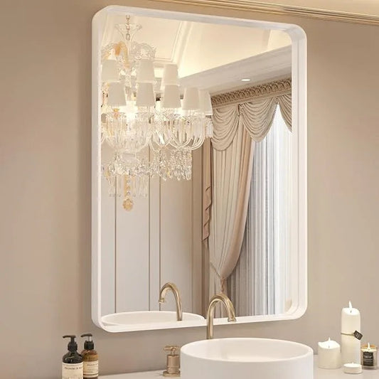 WEER White Bathroom Mirror 20X30 Inch, Rounded Rectangle White Metal Frame Mirror, Matte White Bathroom Vanity Mirror with Tempered Glass, Anti-Rust, Hangs Horizontally or Vertically - ModernBath