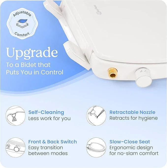 CLEAR REAR Elongated Bidet Toilet Seat – Non Electric Attachment for Toilets, Easy to Install Self Cleaning, Rear & Feminine Wash Nozzles, Adjustable Water Sprayer, Eco Friendly Hygienic Upgrade - ModernBath