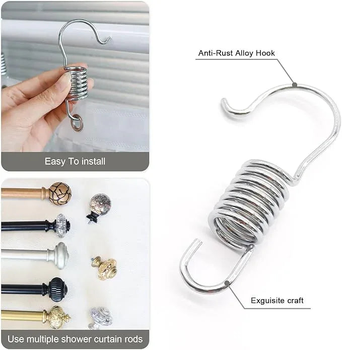12 PCS Set of Shower Curtain Hooks, Spiral Hard Spring Shower Curtain Rings, Decorative Silver Shower Curtain Hook Rings, Rust Proof Shower Curtain Rings, Shower Curtain Hooks, Chrome Plated - ModernBath