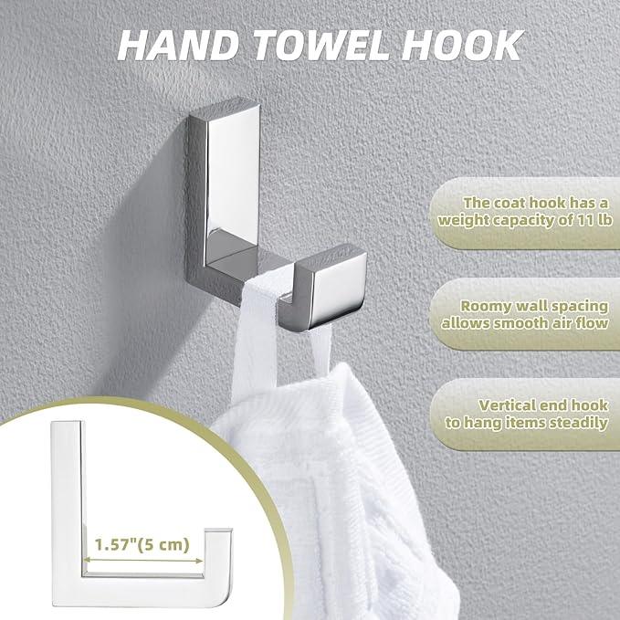 APLusee Polished Chrome Bath Towel Hook, 304 Stainless Steel L Shape Coat Hanger, Bathroom Home Accessory Wall Mount - ModernBath