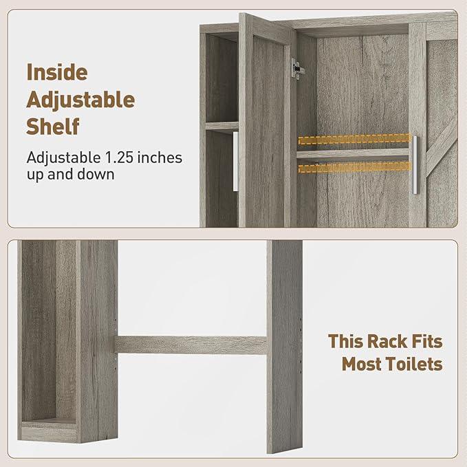 Over The Toilet Storage Cabinet with 7 Storage Shelves, Above Toilet Bathroom Organizer with Toilet Paper Holder Stand, Behind Toilet Cabinet, Space Saver for Restroom, Bathroom, Laundry, Grey - ModernBath