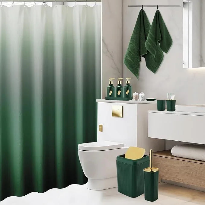 WSBArt 32PCS Bathroom Accessories Set Bathroom Set,Hunter Green Shower Curtain Set,Bath Towel Set,Hand Towel,Toilet Brush,Trash Can & 3PCS Soap Dispenser - ModernBath