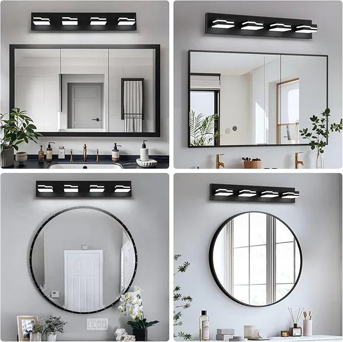Merexcint LED Modern Bathroom Vanity Light Fixtures 4-Light, 25.5 inch Dimmable Black Vanity Lights for Bathroom Lighting Fixtures Over Mirror, with 350°Rotatable Acrylic Heads(White Light 5500K) - ModernBath