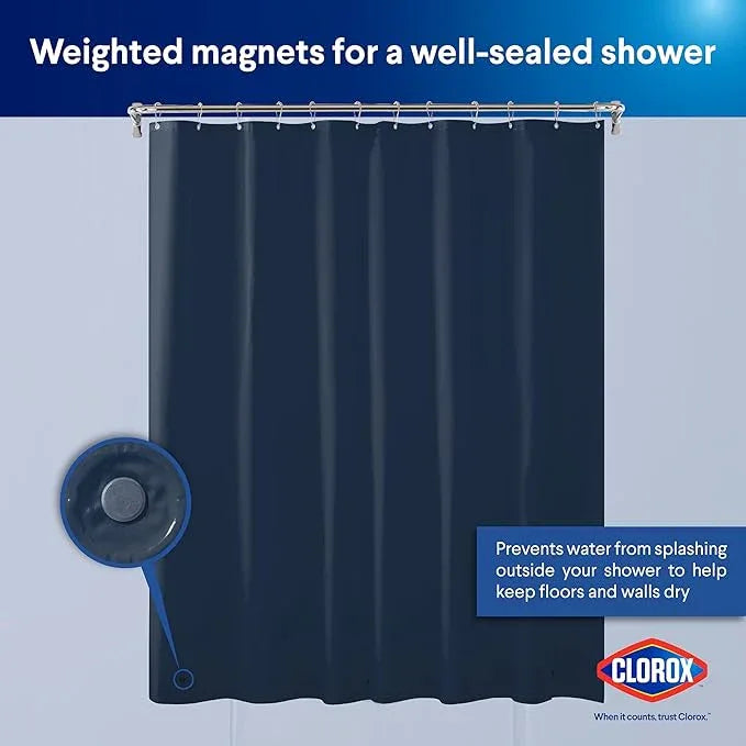 CLOROX Shower Curtain Liner, Premium Colored Medium-Weight Durable Waterproof 6g PEVA for Bathroom with Weighted Magnets, Standard Size 72" x 72", Blue - ModernBath