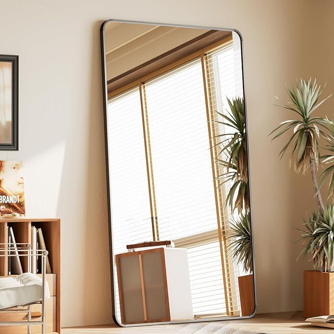 BEAUTYPEAK Black Full Length Mirror, 71"x32" Rounded Corner Floor Mirror Standing Hanging or Leaning Against Wall, Suitable for Bedroom or Dressing Room - ModernBath