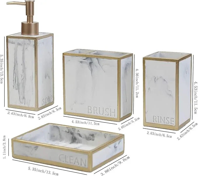Hymmah Bathroom Accessories Set,Toothbrush Holder,Farmhouse Bathroom Decor,4 Pcs Resin Gift Set Apartment Necessities, Contain Toothbrush Cup,Soap Dispenser,Soap Dish,Tumbler - ModernBath