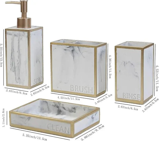 Hymmah Bathroom Accessories Set,Toothbrush Holder,Farmhouse Bathroom Decor,4 Pcs Resin Gift Set Apartment Necessities, Contain Toothbrush Cup,Soap Dispenser,Soap Dish,Tumbler - ModernBath