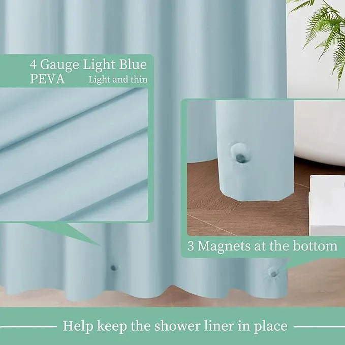 Mrs Awesome Light Blue Shower Curtain Liner with 3 Magnets, 72x72 Premium Flexible Sturdy Plastic Shower Curtain for Bathroom Lightweight & Waterproof, Light Blue - ModernBath