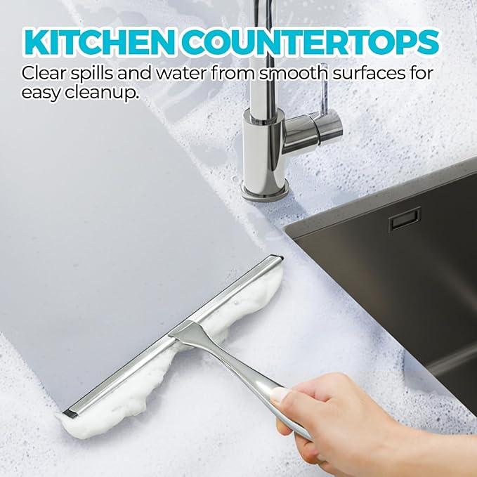 ALFLOD 2PACK 12-Inch All-Purpose Shower Squeegee for Shower Doors, Tile Shower Walls, Bathroom, Window, Glass and Car Windshield, Mirrors and Kitchen-Stainless Steel, Silver - ModernBath