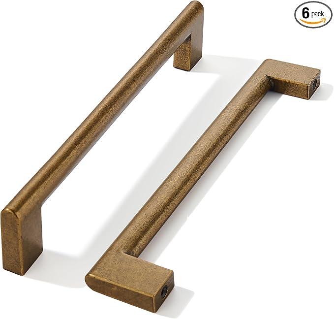 khtumeware 5 Inch Hole Center 6 Pack,Vintage Solid Antique Brass Cabinet Pulls Heavy Duty Kitchen Drawer Handle Antique Cabinet Hardware for Bathroom, Drawer, Cabinet - ModernBath