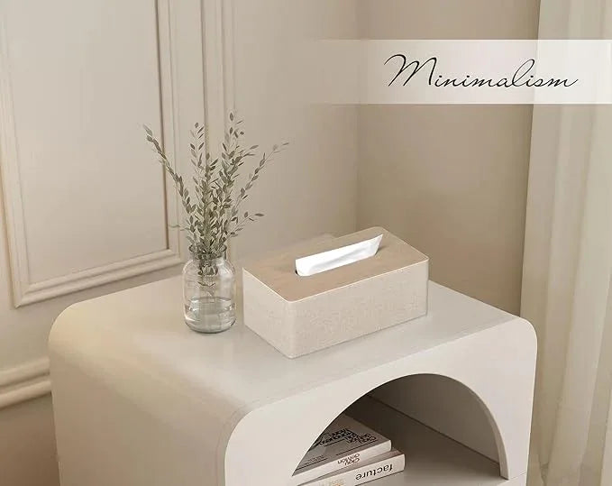 GOLRANLYE Tissue Box Cover Rectangular 9.8"(L) x 5.3"(W) x 4.3"(H) Refined Modern PU Leather Facial Tissue Dispenser Box Holder for Dresser Bathroom Decorative (Beige) - ModernBath