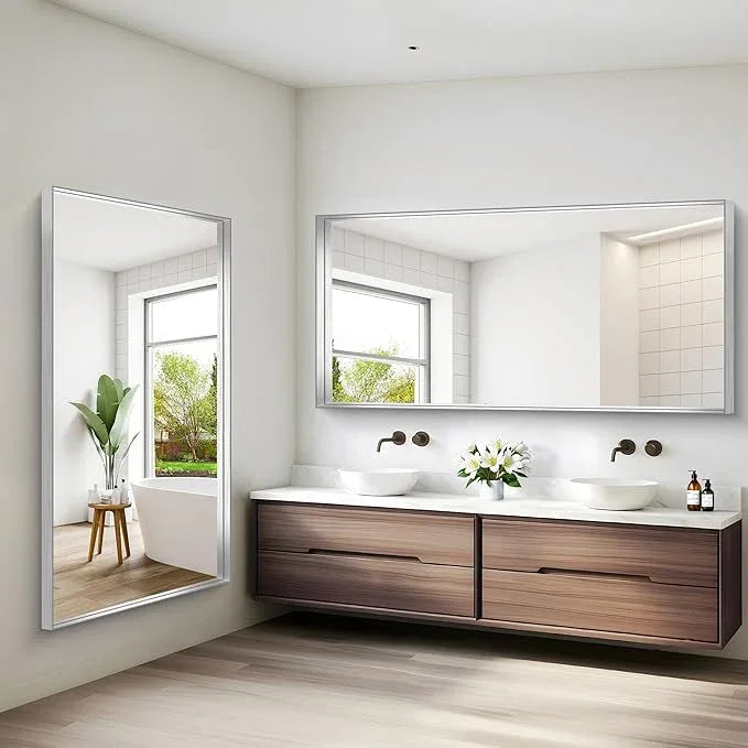 NIMURY Silver Bathroom Mirror, 72x36 Inch Rectangular Framed Mirror, Large Wall Mounted Bathroom Vanity Mirror Over Sink for Bedroom,Restroom, Living Room, Hangs Vertically or Horizontally - ModernBath
