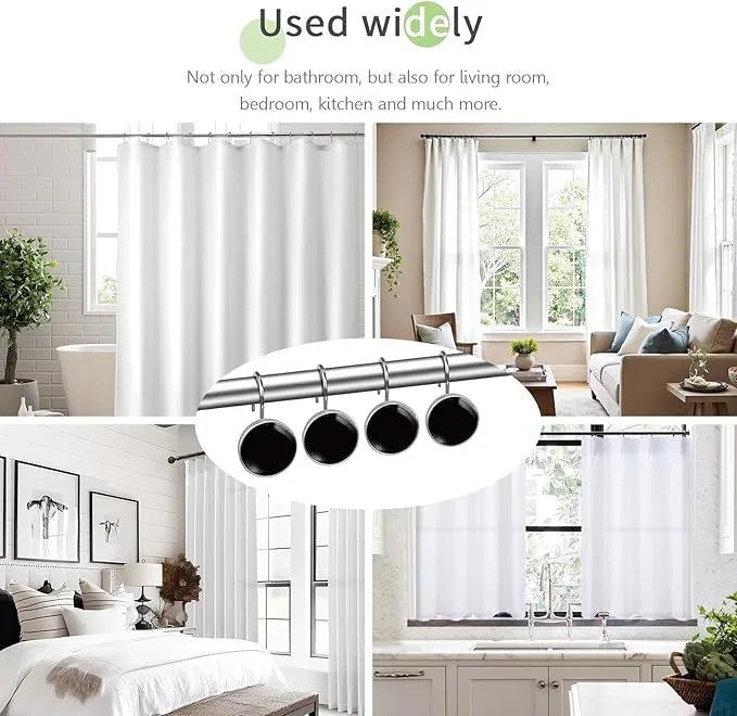 Black Shower Curtain Hooks Set of 12 Rustproof Metal Decorative Shower Hooks for Curtains Rods Shower Curtain Rings for Bathroom Living Room Bedroom - ModernBath