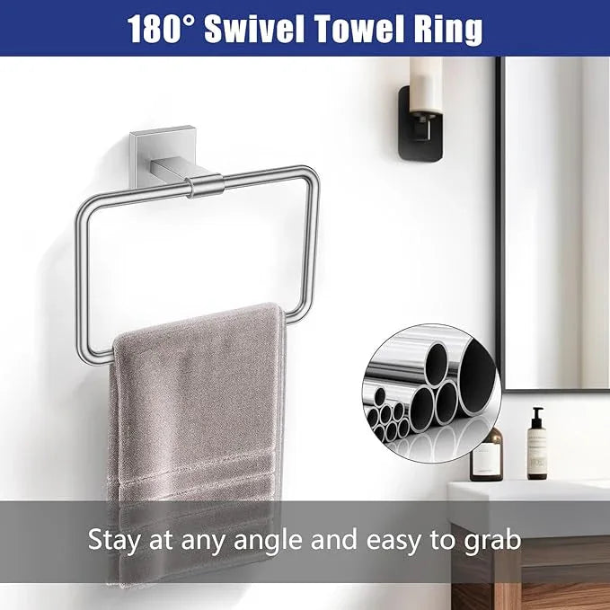 TNOMS Brushed Nickel Towel Bar Set 5 Pieces Brushed Bathroom Hardware Accessories Set,Towel Holder Set for Bathroom SUS304 Stainless Steel Wall-Mounted Towel Holder Set,23.6 Inch - ModernBath