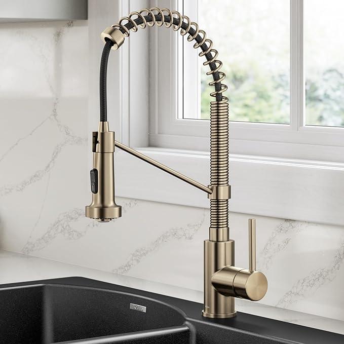 KRAUS Bolden Commercial Style 2-Function Single Handle Pull Down Kitchen Faucet in Spot-Free Antique Champagne Bronze, KPF-1610SFACB - ModernBath