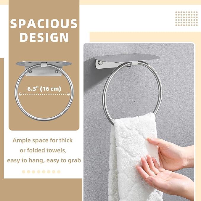 APLusee Towel Ring with Shelf Brushed Nickel, 304 Stainless Steel Rustproof Wall Mounted Holder, Space-Saving Storage for Hand Towels & Bathroom Essentials - ModernBath