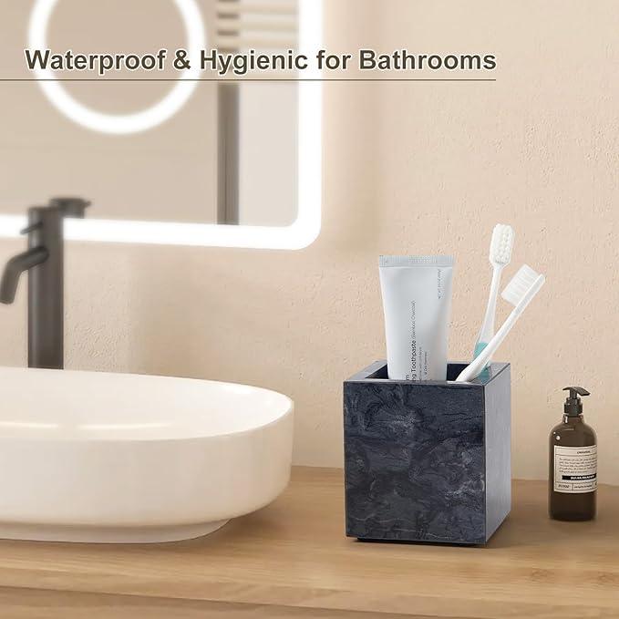 Real Natural Travertine Marble Toothbrush Holder & Pen Holder & Makeup Brush Holder & Utensil Holder, Genuine Stone Rectangular Bathroom Tumbler Cup, Durable Office & Home Countertop Organizer - ModernBath