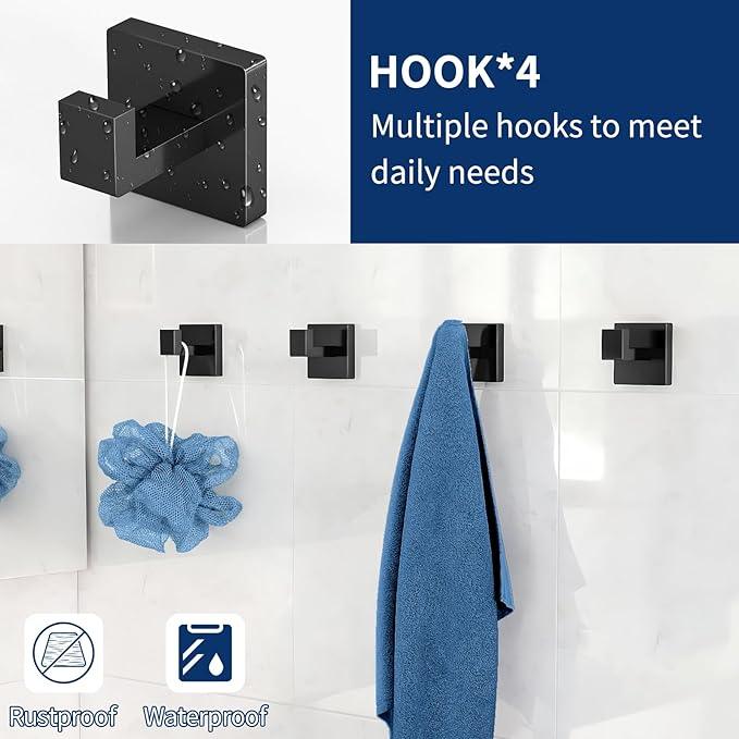 Bathroom Accessories Set 10-Piece Stainless Steel Modern Wall Mount Towel Racks for Bathroom 16In, Matte Black - ModernBath