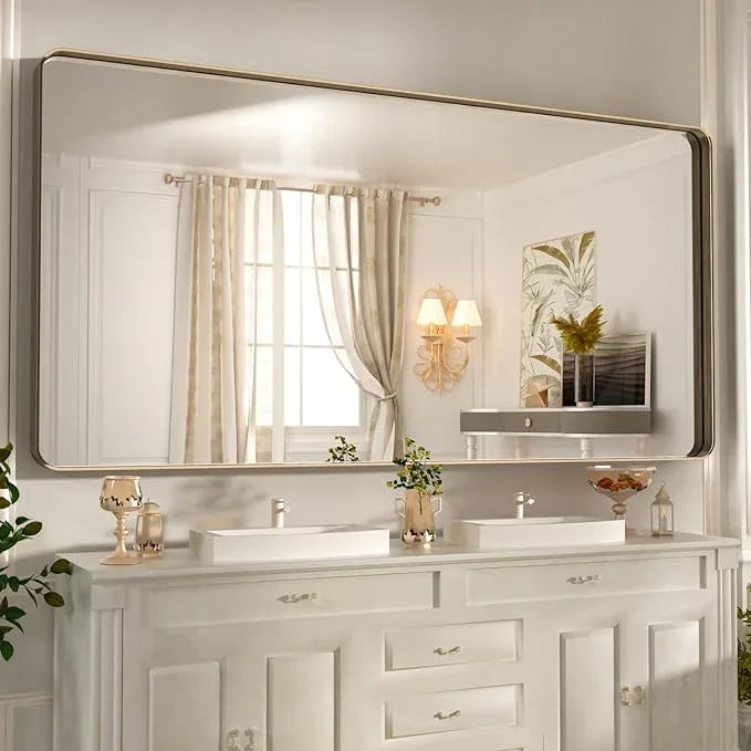 WEER 72x36 Inch Bronze Bathroom Mirror for Vanity, Brushed Bronze Metal Frame Mirror for Wall, Rounded Rectangle Bronze Frame Mirror with Tempered Glass, Anti-Rust (Horizontal/Vertical) - ModernBath
