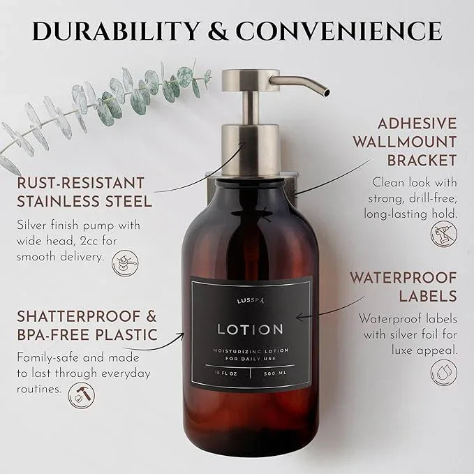 Shampoo & Conditioner Dispenser - Shower Soap Dispenser Wall Mounted - 16.9 Oz Plastic Bottle with Pump & Holder - Shampoo Dispenser - Shower Dispenser Chamber No Drill (1 X Amber/Silver) - ModernBath