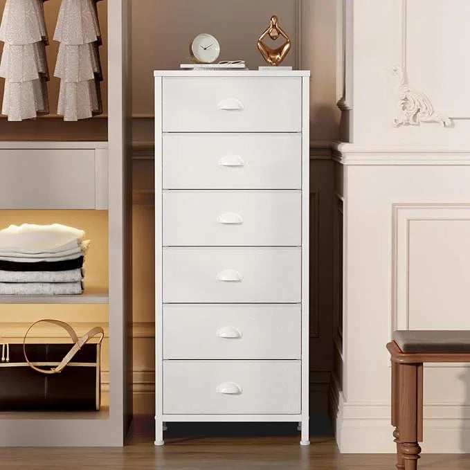 Furnulem White Tall Dresser for Bedroom,Vertical Storage Tower Unit and End Table with 6 Fabric Drawers, Nightstand Furniture with Drawer Organizer in Living Room,Closet,Entryway,Hallyway - ModernBath