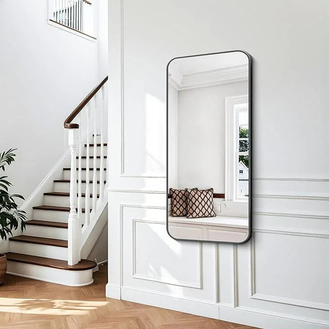 BONEWEI 24x48 inch Bathroom Mirror,Black Rectangle Mirror,Wall Mounted Bathroom Frame Vanity Mirror with Round Corner for Bedroom Living Room, Entryway Hangs Horizontal or Vertical - ModernBath