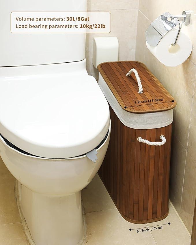 Bamboo Toilet Paper Storage with Lid & Handel, 8 Gallons (30L), Sturdy Toilet Paper Basket, Organizer for Bathroom, Kitchen, Holder with Storage, Walnut - ModernBath