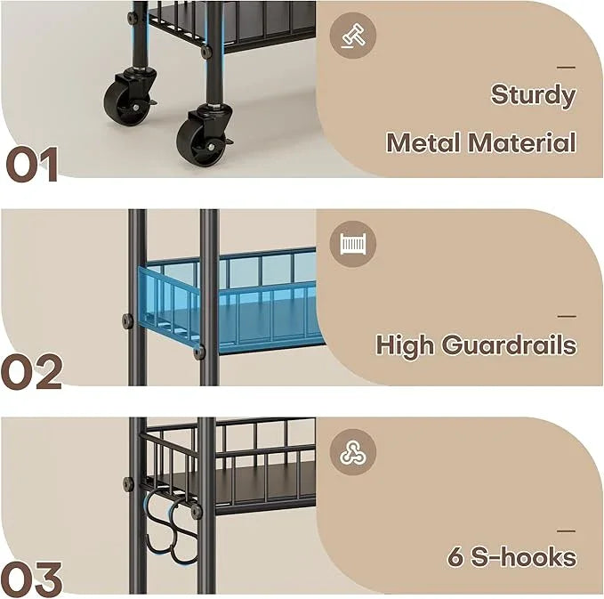 6 Tier Slim Storage Cart with Wheels, Metal Mobile Shelving Unit Organizer Utility Cart for Office Bathroom Kitchen Laundry Room Narrow Places (10inches) - ModernBath