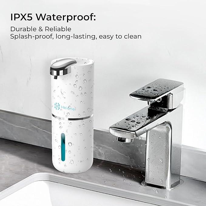 Heione Automatic Touchless Liquid Soap Dispenser, White, 12.8 oz, USB-C Rechargeable, IPX5 Waterproof for Bathroom, Shower & Kitchen (Shampoo/Gel/Dish Soap), Wall Mount or Countertop (White (Liquid)) - ModernBath