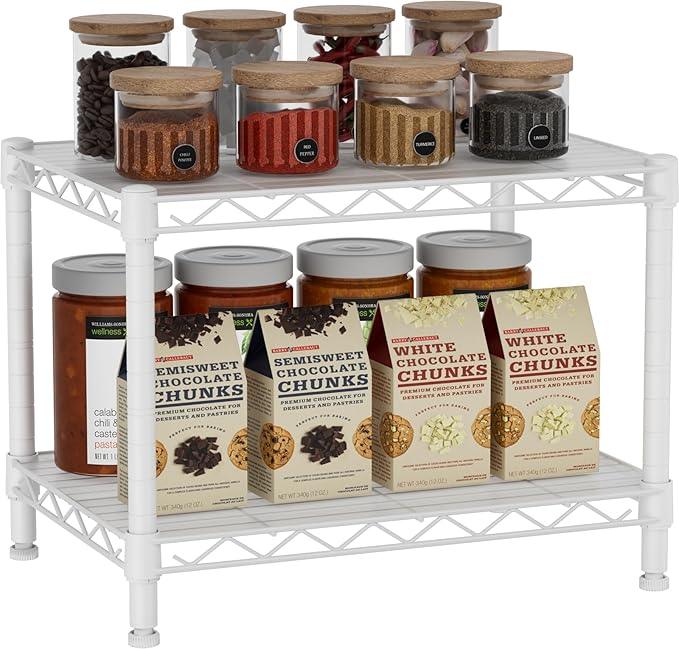 Small 2 Tier Shelves Storage Wire Shelving Unit Metal Shelf Adjustable Organizers Storage Shelving for Bathroom Laundry Room Kitchen Pantry12”D x 18”W x 12.2”H White - ModernBath
