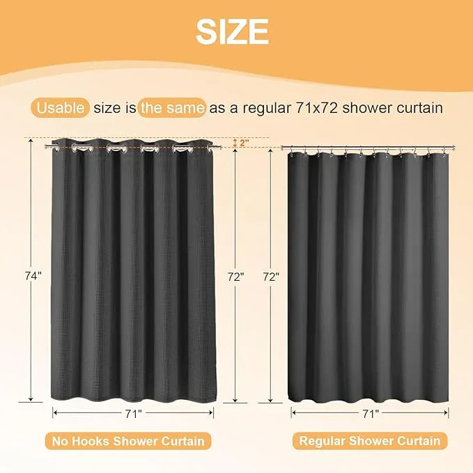 River Dream No Hook Cotton Blend Shower Curtain with Snap in Liner, Hotel Grade Shower Curtains for Bathroom, Water Repellent, Black, 71" Wx74 L - ModernBath